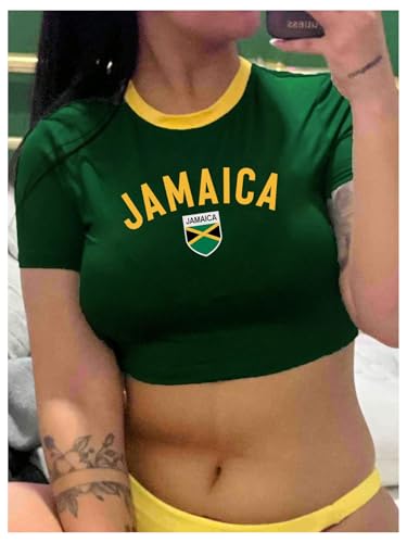 GORGLITTER Women's Brazil Crop Top Y2K Graphic Short Sleeve Crew Neck T Shirt3