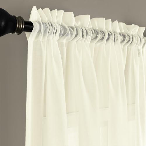 Image of MYSTIC-HOME Sheer Curtains 84 Inches Long, Rod Pocket Sheer Drapes for Living Room, Bedroom, 2 Panels, 52 inchx84 inch, Semi Crinkle Voile Window Treatments for Yard, Patio, Villa, Parlor, Beige