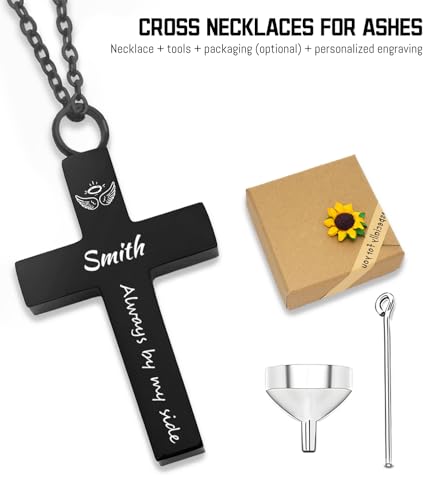 Personalized Cross Urn Necklaces for Ashes, Custom Name Stainless Steel Cremation Keepsake Jewelry Holder Memorial Pendant Necklace for Men and Women2
