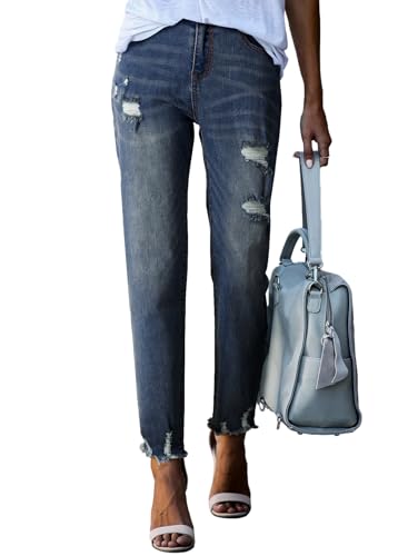 EVALESS Womens Jeans High Waisted Stretchy Ripped Distressed Tummy Control Straight Ankle Jean for Women Trendy 2025