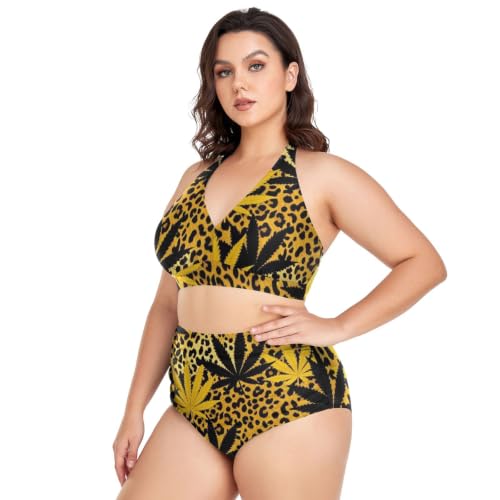 Maillot de bain 2 pièces taille plus : bikinis léopard réglables anti-complexes - 2
