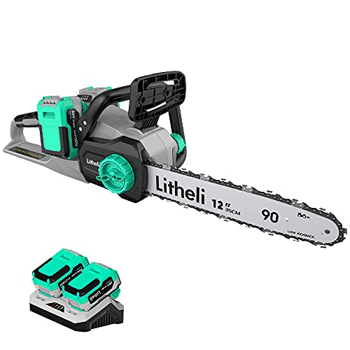 Litheli 2x20V(40V) Cordless Brushless Chainsaw , Battery Powered 14 inches Chain saw, with 4.0Ah Battery & Charger, for Cutting Trees and Slicing Litheli 2x20V(40V) Cordless Brushless Chainsaw , Battery Powered 14 inches Chain saw, with 4.0Ah Battery & Charger, for Cutting Trees and Slicing