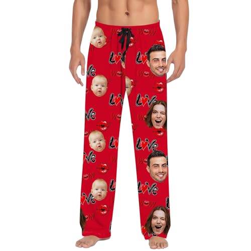 Personalized Pajama Pants for Men Women Flannel Pajamas with Pets Face Plaid Pj Bottoms Custom Pajamas with Photo