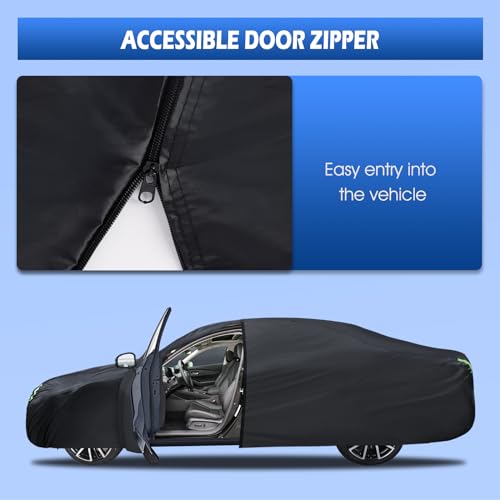 Image of 6 Layers Car Cover Waterproof All Weather for Automobiles, Size A3 with Zipper Cotton Fit for Toyota Camry, Honda Accord, Ford Mustang, Chevy Camaro /Malibu,Kia Optima /K5 (187-198 inch)