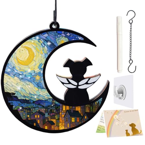 LZXLXS Dog Memorial Suncatcher, Loss of Dog Sympathy Gift for Pet Lovers, Cats Remembrance Ornament, Pet Memorial Gifts, Starry Night