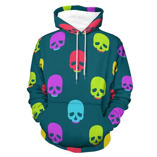 Sweat à capuche crâne motif jaune et violet contrasté en taille S confortable
