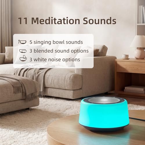 Image of Kipcush Automatic Tibetan Singing Bowl Sound Machine, 11 Soothing Sound Therapy Tones, Touch Night Light, Smart Timer & Memory, Plug-in White Noise Machine for Sleep, Meditation, Yoga & Relaxation