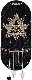 CRASPIRE Butterfly Crystal Shelf Black Crystal Display Shelf Magical Moon Phase Shelf Witch Stuff Wooden Hanging Rustic Crystal Holder Stand with 3 Pieces Crystals Stones for Room Decor