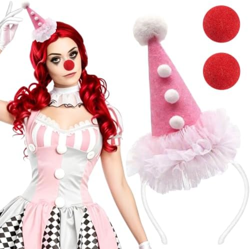 Halloween Clown Hat Headband Nose Set Funny Cosplay Dress Up Costume Carnival Hair Accessories image 4