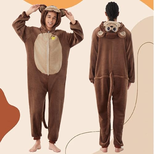 Affen Kostüm Erwachsene Tier Onesie Herren Damen Affe Pyjama Halloween Karneval Affenkostüm Tier Cosplay Costume Unisex