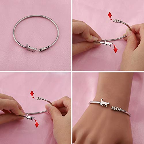 Kuiyai Tiny Cat Meow Cuff Bracelet Jewelry Cat Lover Gifts (Cuff Bangle Silver) #TOP4