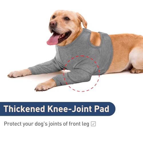 IECOii Hundebody Nach Op,Atmungsaktiv Bandage Hund Vorderbein,HundOp Body mit Beinen Ellbogenschutz Hund Vorderbeine Ärmel für Hunde Schutzanzug Body für Hunde Baumwolle Verstellbar,Grau,3XL