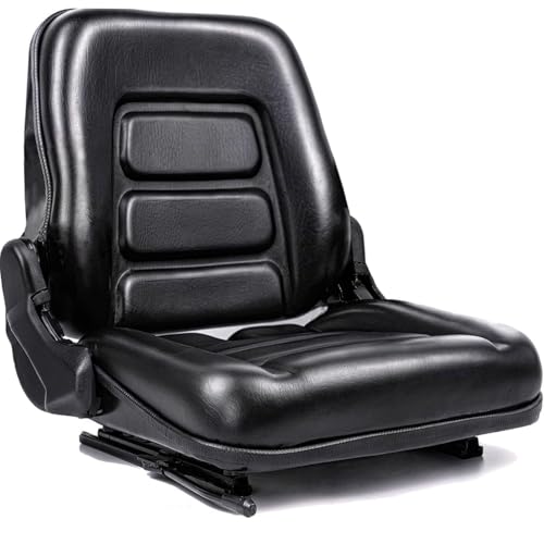 Universal Forklift seat Tractor Seat with 160 Adjustable Backrest & Slides& Micro Switch High-Density Foam Industrial Grade Steel Frame Waterproof PVC for Mowers Backhoe Excavators Skid Steers