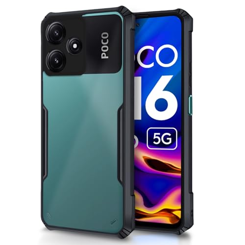 Image of Outlouders Back Cover for Poco M6 Pro 5G | Ultra Hybrid Transparent | Full Camera Protection | Raised Edge | Crystal Clear Bumper Case (Black)