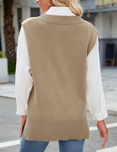 Image of Zontroldy Women's 2025 Lightweight V-Neck Knit Sweater Vest Sleeveless Ribbed Casual Tank Top Spring Business Casual Pullover