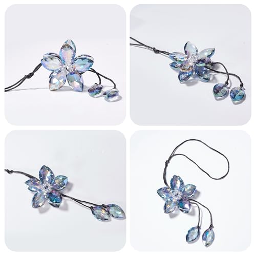Image of Crystal Flower Car Rear View Mirror Hanging Ornament - Sparkles with Rainbows for a Sense of Luck and Happiness Car Interior Accessories (Colorful)