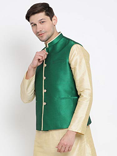 Image of VASTRAMAY Men's Beige Cotton Silk Blend Ethnic Jacket