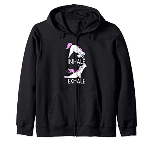 INHALE EXHALE Funny Farting Unicorn Yoga Meme Gift Zip Hoodie