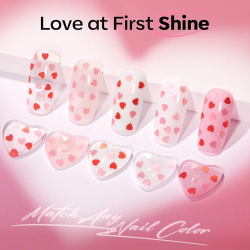 Image of modelones Valentines Gel Nail Polish, 2 Pcs 15 ML Pink Red Gel Polish Hot Pink Red Love-heart Glitter Gel Polish Shimmer Spring Soak Off LED Nail Art DIY Gift For Women Girl