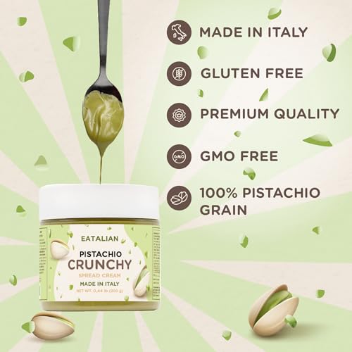 Image of EATALIAN by AMZ BETTER Spreadable Crunchy Pistachio Cream 7 oz /200 gr, Pistachio Cream with Grains, Protein Paste, Sweet Taste, Ideal for Filling Cakes, Excellent for Dubai Chocolate, Made in Italy