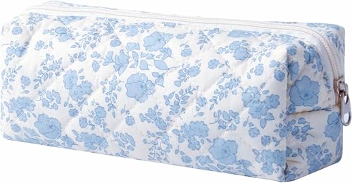 Carry bloom Pencil Pouch Cute Pencil Case for Girls Aesthetic Pencil Bag with Zipper Pen Cases School Supplies Makeup Bag (1 flower blue)