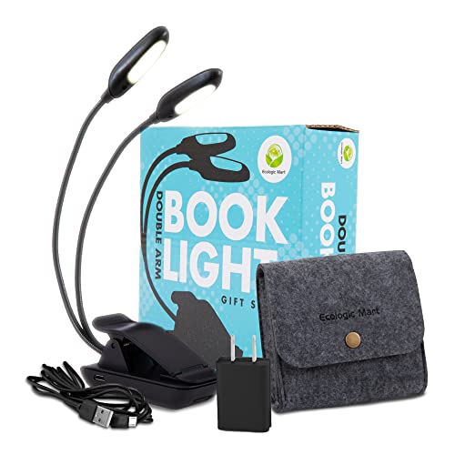 Ecologic Mart - Double Arm Rechargeable Book Light for Reading in Bed, Clip on Light for Reading Books with 9 Adjustable Reading Light Settings, 1200 mAh Portable Light Battery with Felt Case Ecologic Mart - Double Arm Rechargeable Book Light for Reading in Bed, Clip on Light for Reading Books with 9 Adjustable Reading Light Settings, 1200 mAh Portable Light Battery with Felt Case
