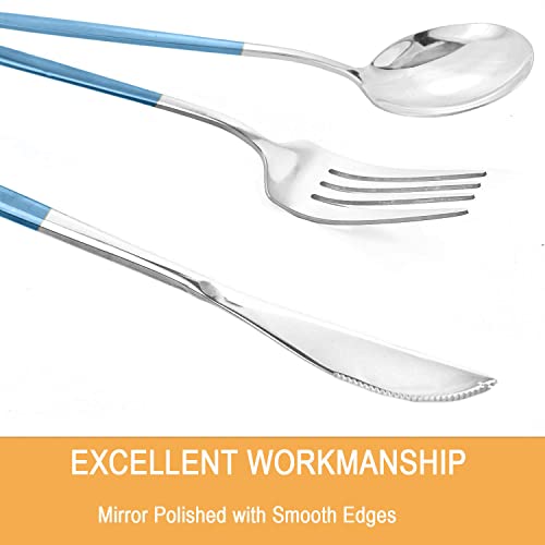Dnalrhoi 24-Piece Korean Silverware Set Mirror Polished Stainless Steel Modern Flatware Cutlery Set Service for 6 Including Forks Spoons Knives Kitchen(Blue Silver) by Dnalrhoi - Used condition - Image 5