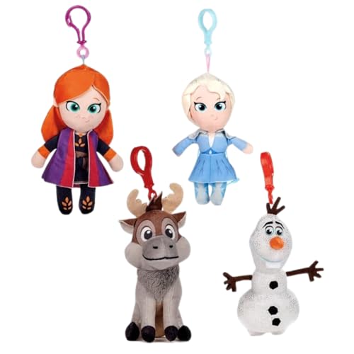 Whitehouse Leisure Frozen II Lot de 4 jouets en peluche avec clip 12,7 cm – Sven, Olaf, Elsa et Anna