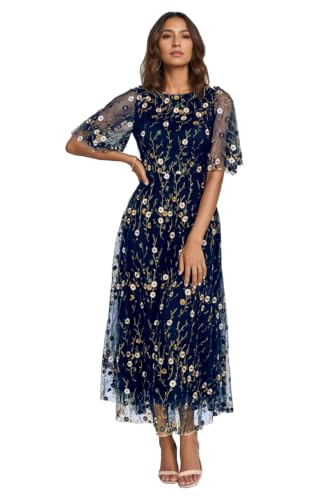 Short Sleeve Floral Embroidered Mother of the Bride Dress A-Line