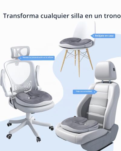 Miniatura 5 de Auoketuo Cojín Ortopédico De Espuma Viscoelástica Para Coxis, Dona Para Alivio De Hemorroides, Ciática, Dolor Lumbar, Embarazo Y Posparto, Funda Lavable Antideslizante Gris