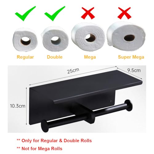Double Toilet Paper Holder with Phone Shelf KWQKEM Dual Roll Tissue Holder Dispenser Wall Mounted SUS304 Commercial Stainless Steel Roll Holder Storage Cool Bathroom Accessory (Matte Black) by KWQKEM - Used condition - Image 7