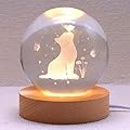 3.15in 3D Cat Figurine Crystal Ball Lamp, Cat Light Lamp ?with Wooden Base, Cat Gifts for Cat Lovers, Cat Stuff for Cat Lovers, Birthday Christmas Mothers Day Cat Temed Items for Women Cat Lovers