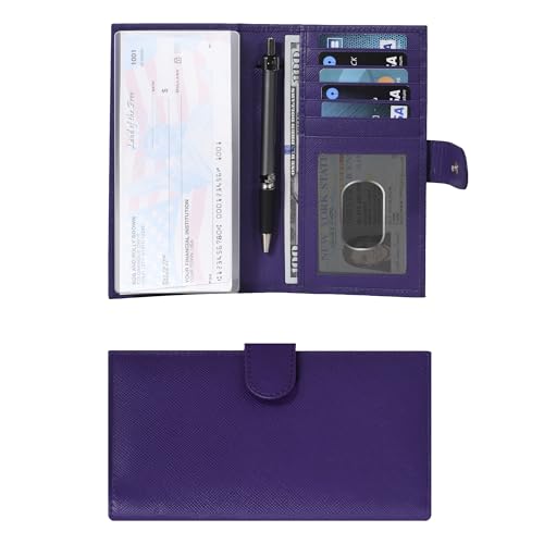 Image of Oak Leathers Checkbook Cover Slim Minimalist For Men with RFID Blocking Credit Card Holder Wallet (Pansy)
