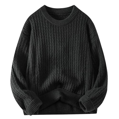 Men's Cable Crewneck Sweater Winter Casual Sweater Men Knitted Pullover Sweaters with Ribbing Edge Chunky Pullovers