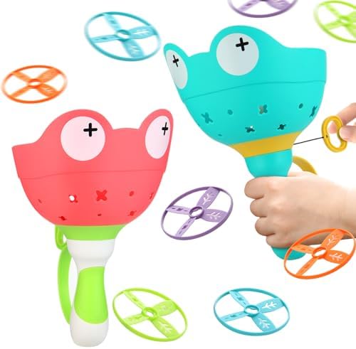 Outdoor Toys for Kids Ages 4-8: Flying Disc Launcher Toys Manual Capture Catching Outdoor Games for 3 4 5 6 7 8 Years Old – Outside Toys for Toddlers 3-5 Christmas Easter Birthday Gifts Boys Girls
