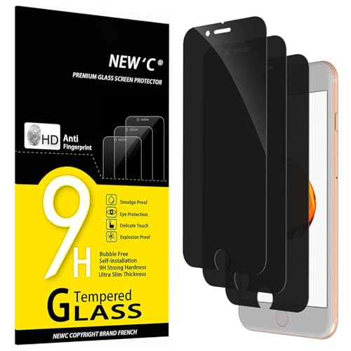 NEW'C 3 Piezas, Protector pantalla privacidad paraiPhone 8 Plus, iPhone 7 Plus, Ángulo de Privacidad 28 Grados, Dureza Ultra Duradera 9H, Sin Burbujas