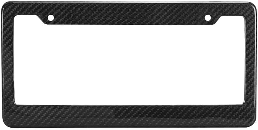 100% Real 3K Twill Weave Pure Carbon Fiber Car License Plate Frame, UV Protection, Front Rear Universal Fit USA Canada Mexico Standard Size Tag Holder Model 001 (Glossy Black)
