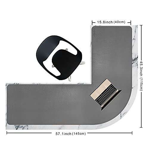 Image of Chihein L-Shaped PU Leather Desk Pad (41.3 inch + 41.3 inch) x 12.99 inch(Gray /White), Reversible Gaming Corner Desk Mat, Computer Office Mouse Pad for Home Office