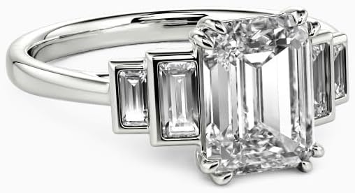 1.46-3.46 Carat Emerald Cut Moissanite/Lab Grown Diamond Engagement Ring Diamond Wedding Ring for Women in 925 Sterling Silver/10K/14K/18K Solid Gold