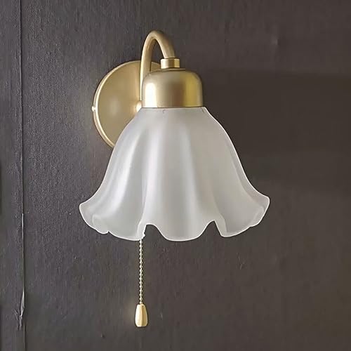 Lámparas de Pared, Aplique de Pared francés Dorado con Cadena, Apliques de Pared de Vidrio con Forma de Flor, iluminación E27, lámpara de Pared para Pasillo