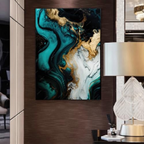 Peinture de texture d'encre abstraite verte en toile 60x90 cm pour salon - 2