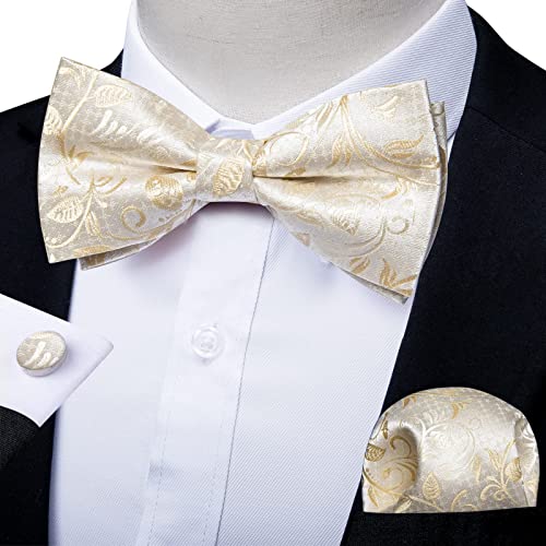 Image of DiBanGu Paisley Pre-Tied Bow Ties for Men Silk Adjustable Bowtie and Pocket Square Cufflinks for Wedding Party