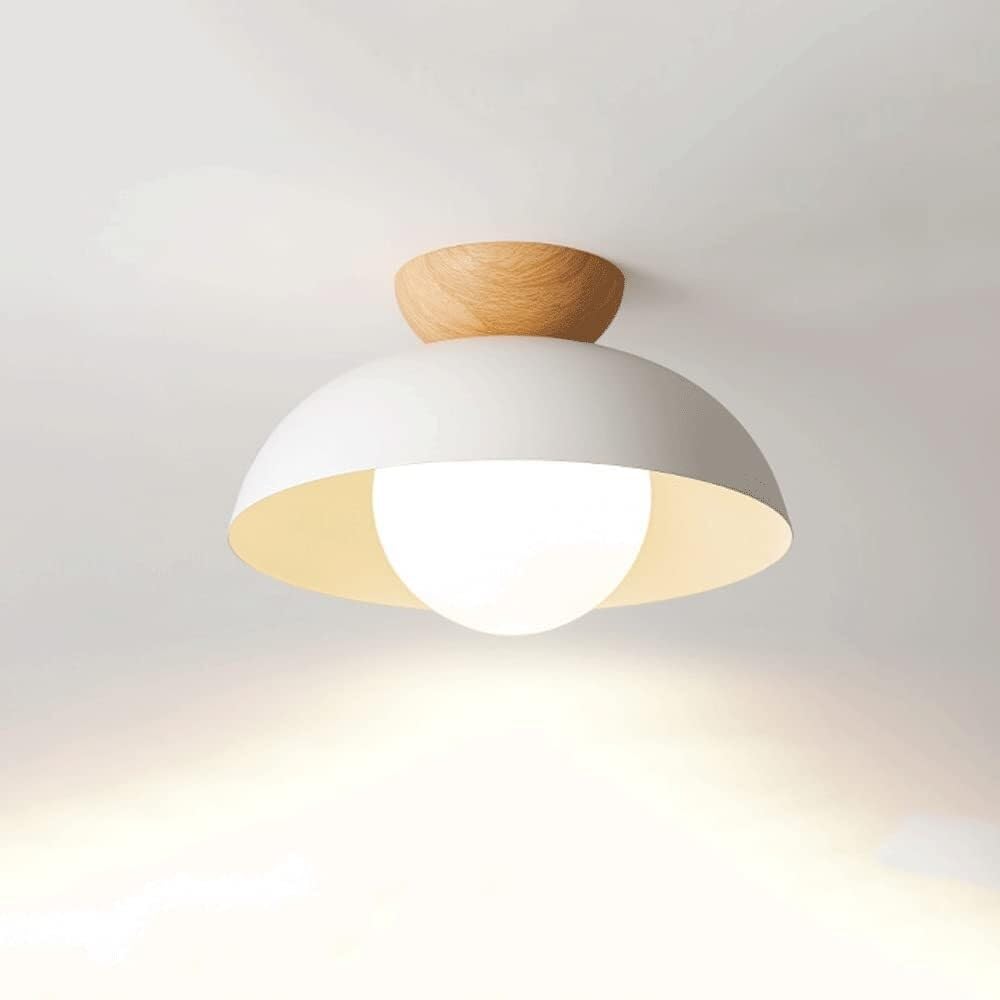 Półokrągła Półokrągła Lampy Sufitowa Do Montażu Podtynkowego, Oprawa Oświetleniowa Sufitowa Z Żelaza W Stylu Nordyckim Z Drewnianą Podstawą Do Jadalni, Sypialni, Lampy Sufitowej(White)