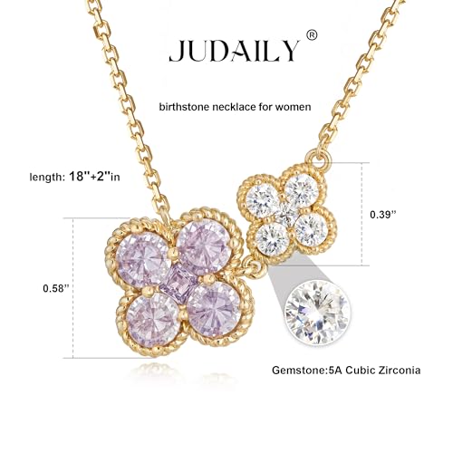 Gold Necklace for Women Birthstone Necklace for Women 14K Gold Plated Dainty Four Leaf Clover Cubic Zirconia Pendant Flower Necklace Gold Jewelry Gift for Women - Image 4