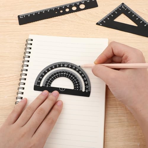 Metal Protractor Set Triangular Geometry Set Aluminum Alloy Math Ruler Tool 4pcs Protractor Drafting Ruler Geometric Protractor Measuring Tool for Student School Home Office Draftsman Engineers - Image 3
