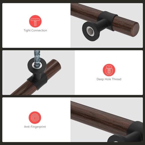 homdiy 10 Pack 3 Inch Wood Cabinet Pulls Black Cabinet Handles Walnut Wood Grain Metal Drawer Pulls for Dresser Cupboard