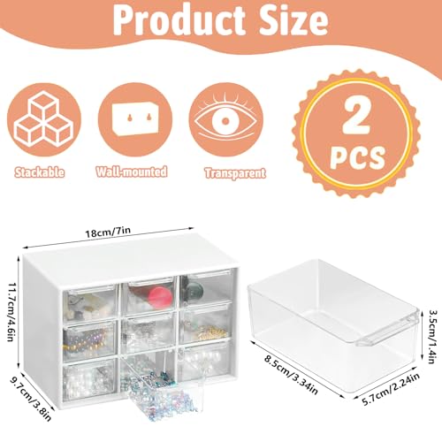 Image of Christmas Gifts 2Pack Small Drawer Organizer Craft Cabinet Storage 9Drawers Tiny Plastic Stackable Storage Box with Stickers for Sewing Bead Collection Makeup Jewelry Graduation Gifts