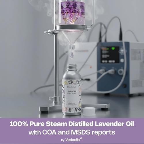 Image of VedaOils Lavender Essential Oil for Relaxation, Sleep & Stress Relief | 100% Pure & Natural Aromatherapy Oil for Diffuser, Skin & Hair Care | Calming Floral Scent - 100ml