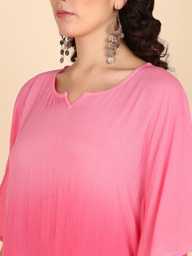 Image of Maaesa Women Pink Handcrafted Tie & Dye Rayon Crepe Kaftan Dress | Casual Wear | Flowy Kaftan Style | Lightweight & Breathable Fabric