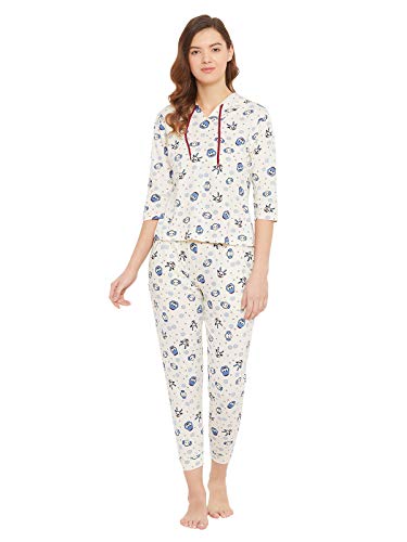 Image of Clovia Women's Cotton Christmas Print Hoodie & Joggers Set